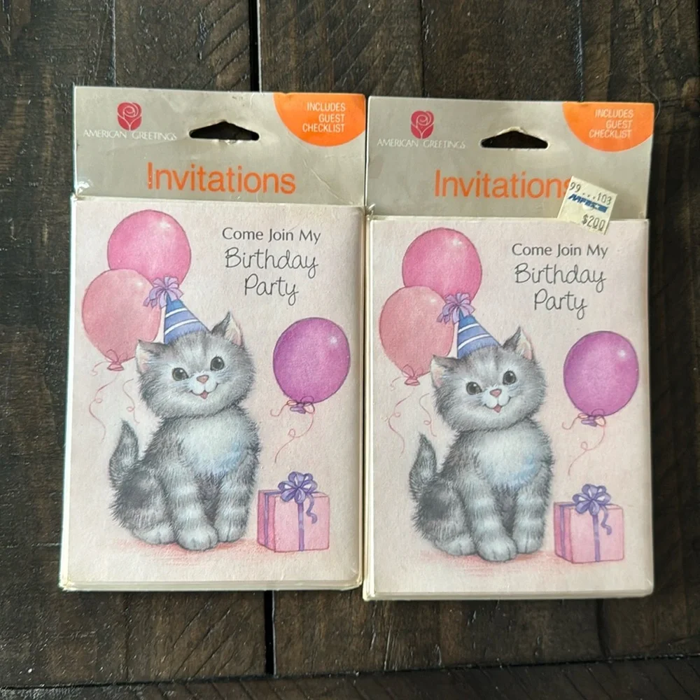2 packages of vintage American Greetings 1980s birthday party invitations.
